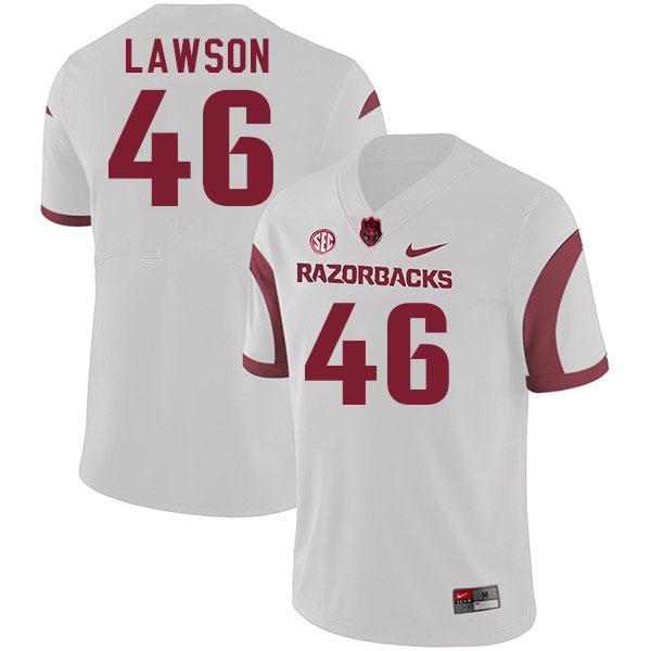 Men #46 Owen Lawson Arkansas Razorback College Football Jerseys Stitched Sale-White - Click Image to Close